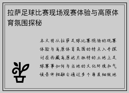 拉萨足球比赛现场观赛体验与高原体育氛围探秘