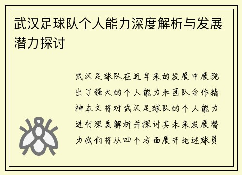 武汉足球队个人能力深度解析与发展潜力探讨